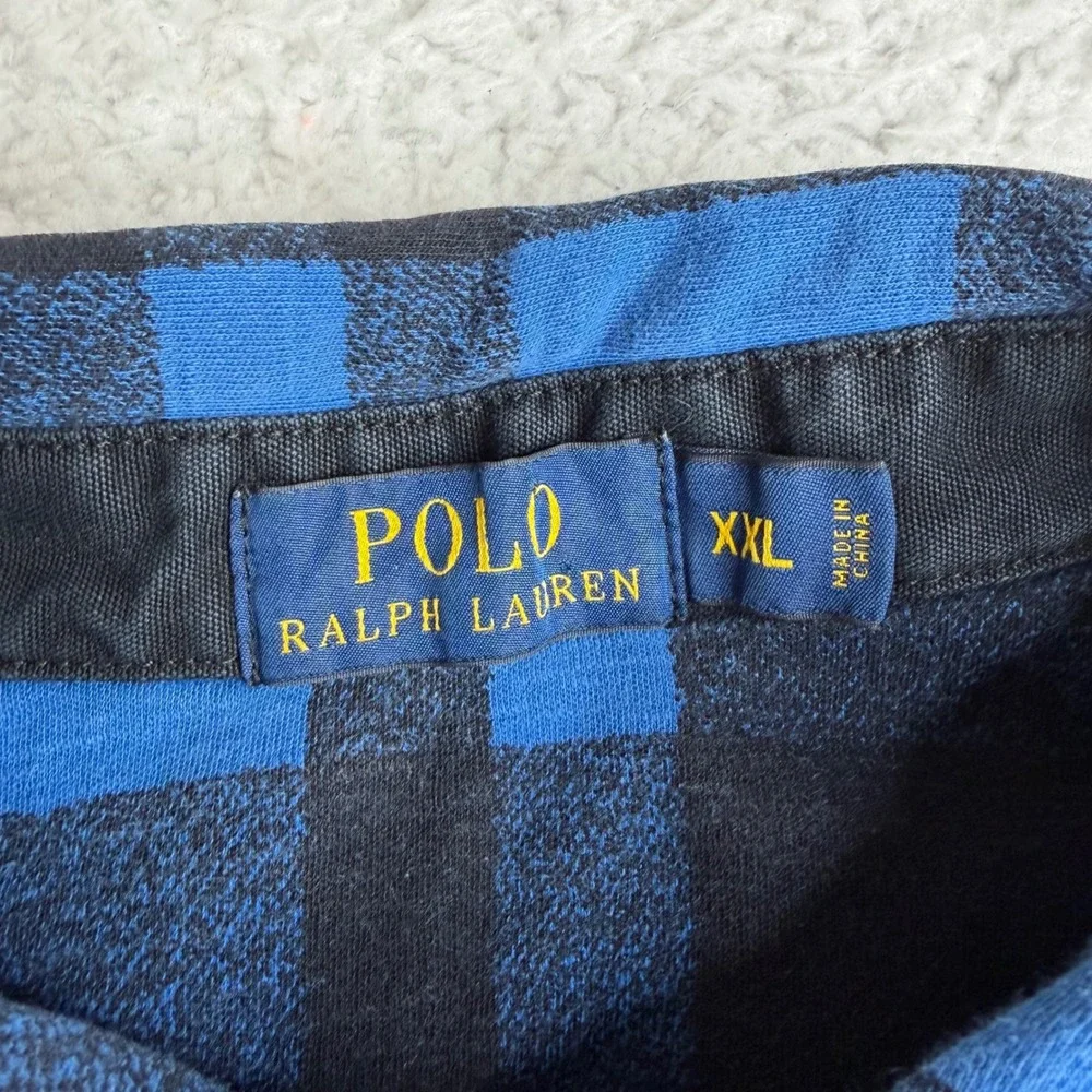 Polo Ralph Lauren Guide Men XXL Blue Black Plaid Cotton work shirt cateye button
